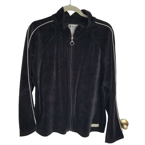 N.Y.L New York Laundry Velour Track Top Jacket Black Size Medium - Picture 1 of 9